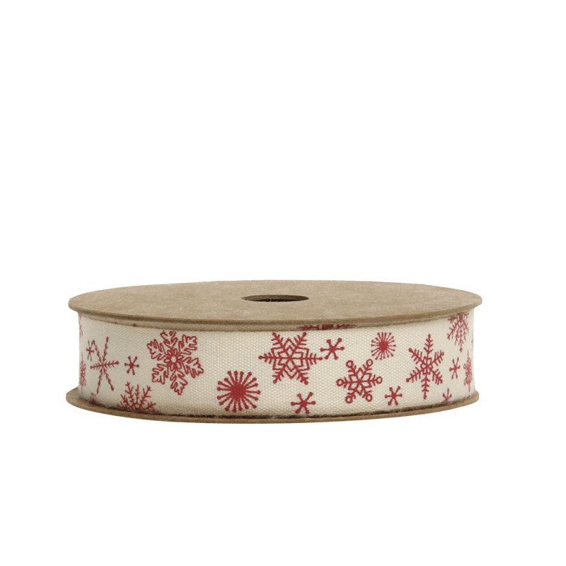 Krémová bavlněná stuha s vločkami Snowflake - 1,5cm x 5 m