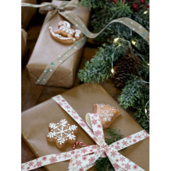 Krémová bavlněná stuha s vločkami Snowflake - 1,5cm x 5 m