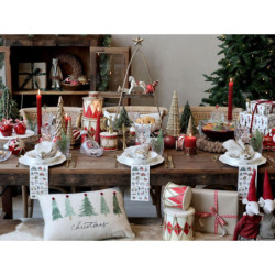 Červená bavlněná stuha se stromky Christmas Trees - 1,5cm x 5 m