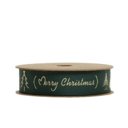 Zelená bavlněná stuha Merry Christmas - 1,5cm x 5 m