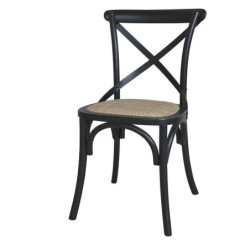Černá dřevěná židle s ratanovým výpletem Old French chair - 55*51*89cm