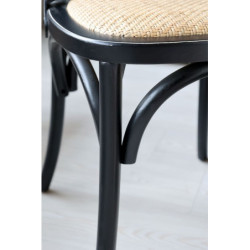 Černá dřevěná židle s ratanovým výpletem Old French chair - 55*51*89cm