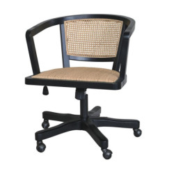 Černá dřevěná židle s výpletem a opěrkami na kolečkách Old French chair - 60*60*80 cm
