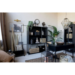 Černá dřevěná židle s výpletem a opěrkami na kolečkách Old French chair - 60*60*80 cm