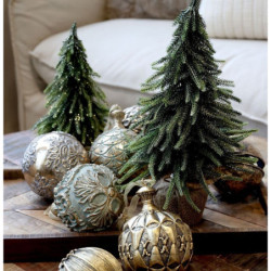 Zeleno-zlatý vánoční borovicový stromek v jutě Fleur Pine Tree - 35 cm