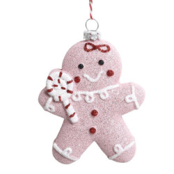 Růžová vánoční ozdoba perníček Gingerbread Candy - 8*3*10 cm