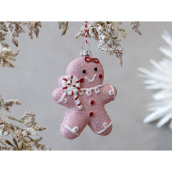 Růžová vánoční ozdoba perníček Gingerbread Candy - 8*3*10 cm