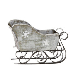 Zinkové antik kovové zdobené sáňky s vločkami Christmas - 10*5*12 cm