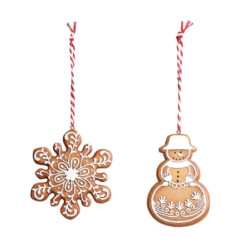 Set 2ks závěsná dekorace perníkový sněhulák a vločka Ginger - 8*0,5*8 cm