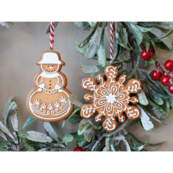 Set 2ks závěsná dekorace perníkový sněhulák a vločka Ginger - 8*0,5*8 cm