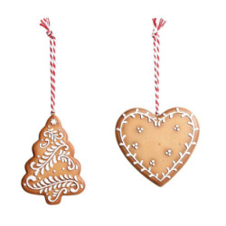 Set 2ks závěsná dekorace perníkový stromek a srdce Ginger - 8*0,5*8 cm