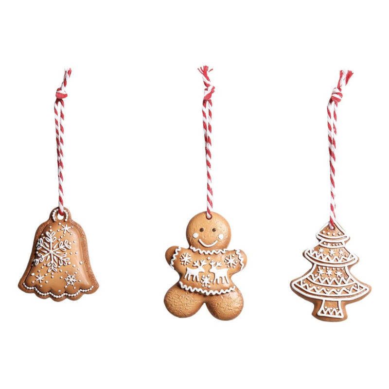 Set 3ks závěsná dekorace perníček, zvonek a stromek Ginger - 5*0,5*6 cm