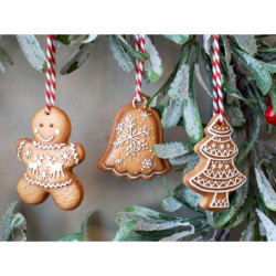 Set 3ks závěsná dekorace perníček, zvonek a stromek Ginger - 5*0,5*6 cm