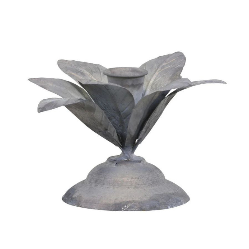 Zinkový antik kovový svícen na úzkou svíčku s květem Flower - Ø 12*9 cm