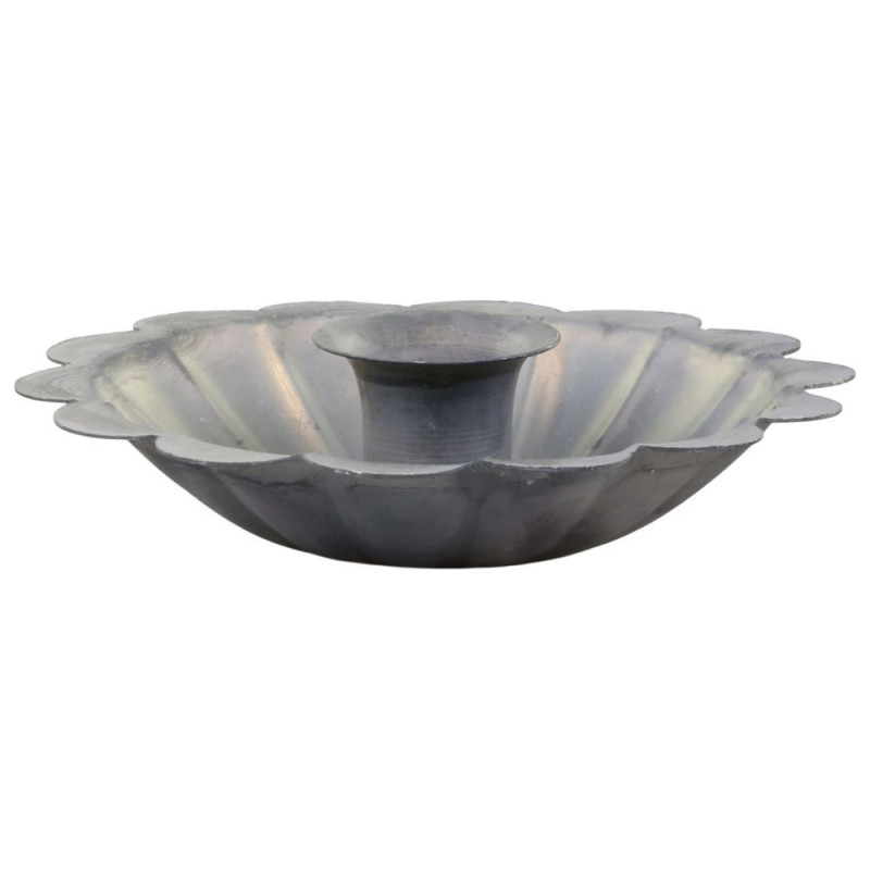 Zinkový antik kovový svícen na úzkou svíčku s květem Nostalgic - Ø 12*4 cm