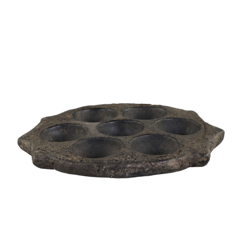 Černý antik kamenný svícen na malé svíčky Grimaud Unit - Ø 25*2,5 cm