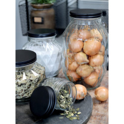 Skleněná dóza s černým šroubovacím  víčkem Storage Jam - Ø 8*9 cm/ 0,26l