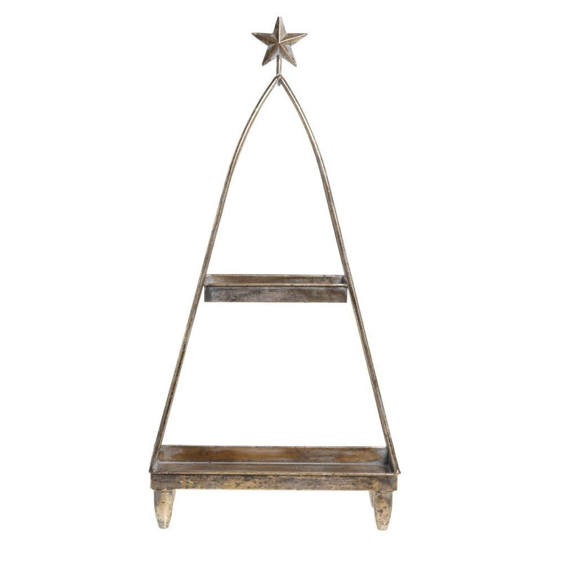 Mosazný antik dekorační kovový etažér s hvězdou Star - 34*15*69 cm