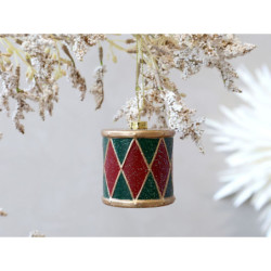 Červeno-zelená vánoční ozdoba vintage buben - Ø 6*6 cm