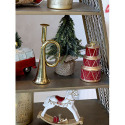 Krémová dekorace vintage houpací koník s medvídkem - 14*3*13 cm