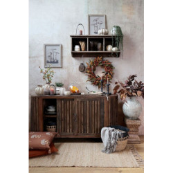 Hnědá antik dřevěná polička s háčky Ninna - 91*22*36 cm