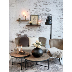 Kovový konferenční stůl s dřevěnou deskou s ornamenty Coffee - Ø 60*41cm
