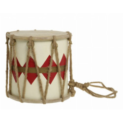 Červeno-bílý vánoční dřevěný buben s kůží Drum Vintage - Ø 17*16 cm