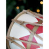 Červeno-bílý vánoční dřevěný buben s kůží Drum Vintage - Ø 17*16 cm