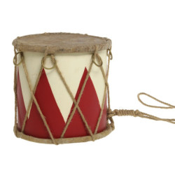 Červeno-bílý vánoční dřevěný buben s kůží Drum Vintage - Ø 15*12 cm