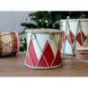 Červeno-bílý vánoční dřevěný buben s kůží Drum Vintage - Ø 15*12 cm
