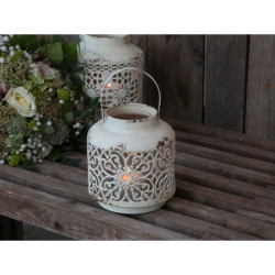 Krémová antik kovová lucerna Fleur-de-pot - Ø15 *16cm