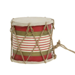 Červeno-bílý vánoční dřevěný buben s kůží Drum Vintage - Ø 11*10 cm