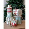 Červeno-bílý vánoční dřevěný buben s kůží Drum Vintage - Ø 11*10 cm