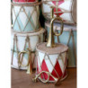 Červeno-bílý vánoční dřevěný buben s kůží Drum Vintage - Ø 11*10 cm