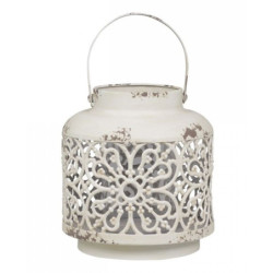 Krémová antik kovová lucerna Fleur-de-pot - Ø15 *16cm