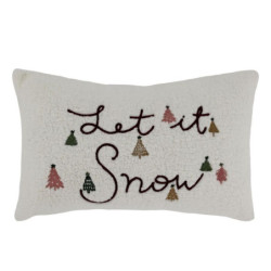 Bílý chlupatý povlak na polštář se stromky Let it Snow - 35*50 cm