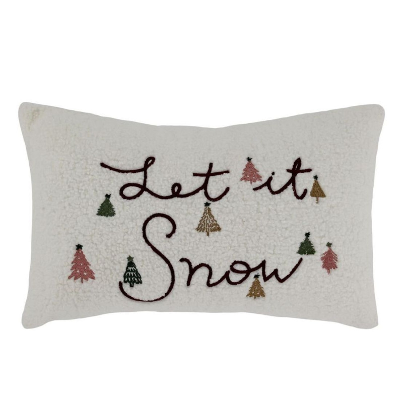 Bílý chlupatý povlak na polštář se stromky Let it Snow - 35*50 cm