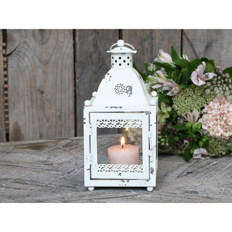 Krémová antik kovová lucerna Lasien - 11*11*24cm