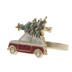 Mosazný antik kovový kroužek na ubrousek auto se stromkem - 4*4*4 cm