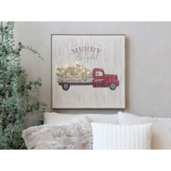 Vintage nástěnný obraz s autem a led světýlky Merry Bright - 60*2,5*60 cm