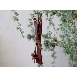 Červená vánoční ozdoba vintage lyže - 6*2*20 cm