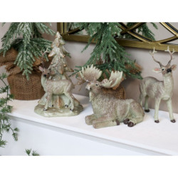 Set 2ks třpytivá béžová antik dekorace Jelen - 13*5*16 cm