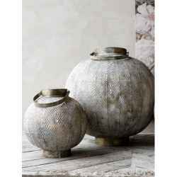 Champagne antik kovová kulatá lucerna Stion - Ø24 *25 cm