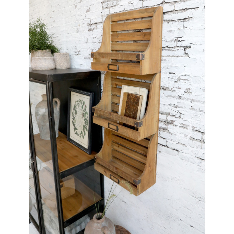Nástěnná dřevěná police na časopisy Magazine rack - 35*15*90 cm