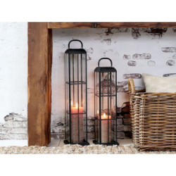 Černá antik kovová vysoká lucerna Factory - 13*13*60 cm