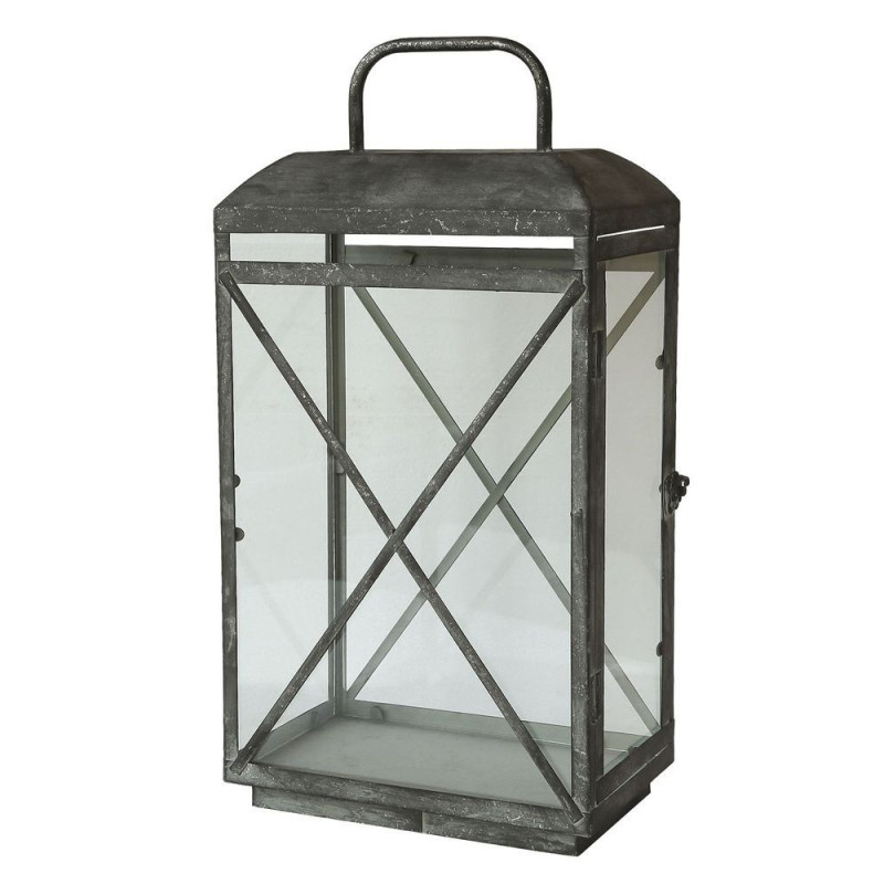 Zinková antik kovová lucerna s křížem Violli XL - 28*18*54cm