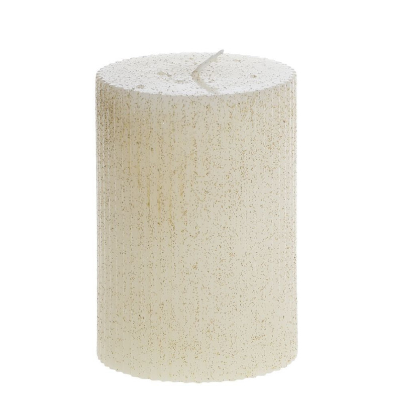 Krémová široká svíčka s drážkami a třpytkami Macon - Ø 7*10cm / 40h