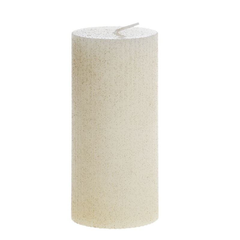 Krémová široká svíčka s drážkami a třpytkami Macon - Ø 7*15cm / 64h