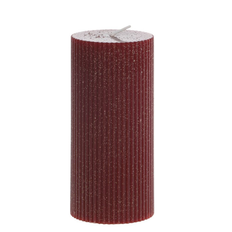 Červená široká svíčka s drážkami a třpytkami Macon - Ø 7*15cm / 64h