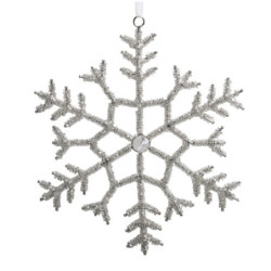 Champagne antik závěsná sněhová vločka s korálky Snowflake - 20 cm